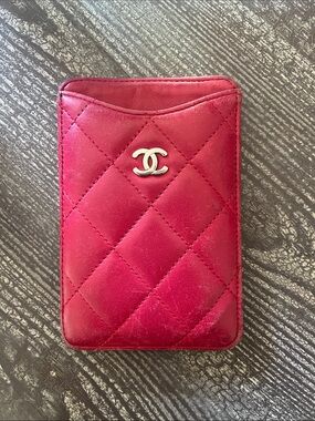 CHANEL Quilted Red Leather Card Sleeve with CC Logo